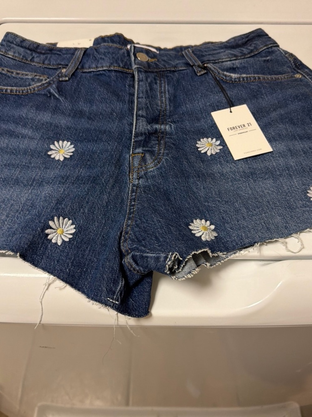 Forever 21 Dark Blue Daisy Embroidered Denim Shorts